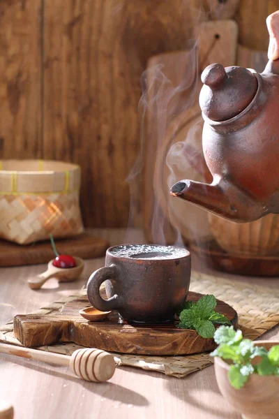 Tasse Heißen Kaffee Mit Tee Und Zimt — Stockfoto