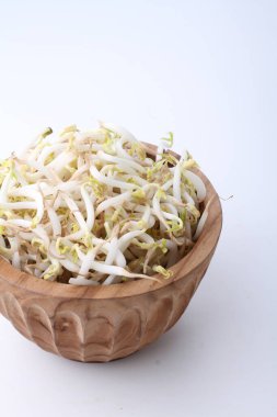 Beyaz arkaplanlı yeşil fasulye filizleri