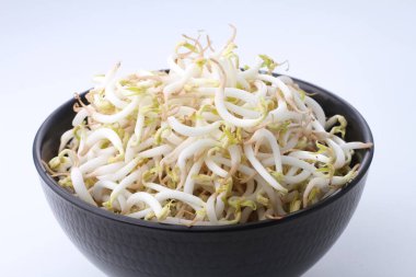 Beyaz arka planda kasede taze filizler