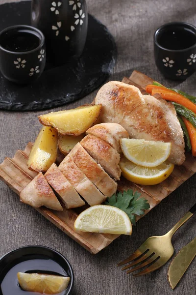 Grilled Chicken Fillet Vegetables Spices Close — Stock Photo, Image