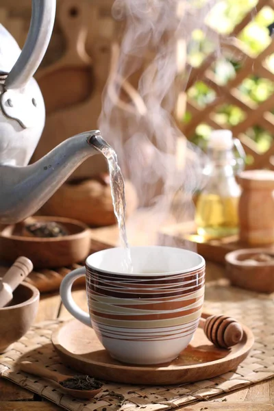Cup Hot Tea Table Cafe — Stock Photo, Image