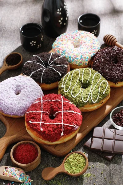 Donuts Coloridos Café — Fotografia de Stock