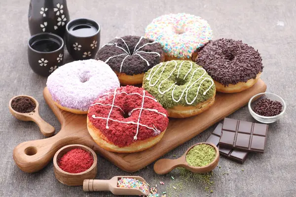 Donuts Different Chocolate Donuts Table — Stock Photo, Image