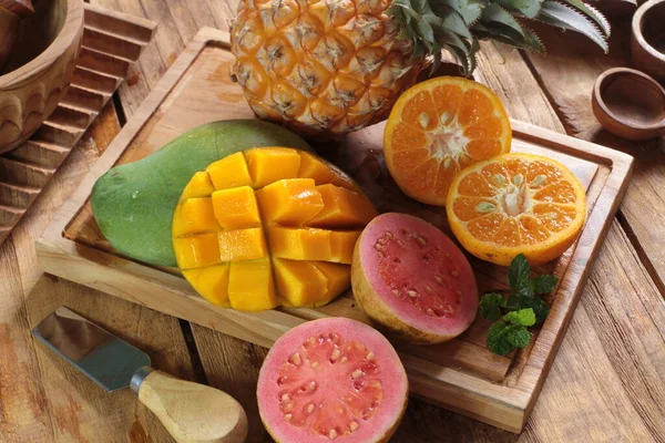 Fresh Fruit Wooden Table — Stock Photo, Image
