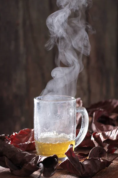 Hot Tea Wooden Background — Stock Photo, Image