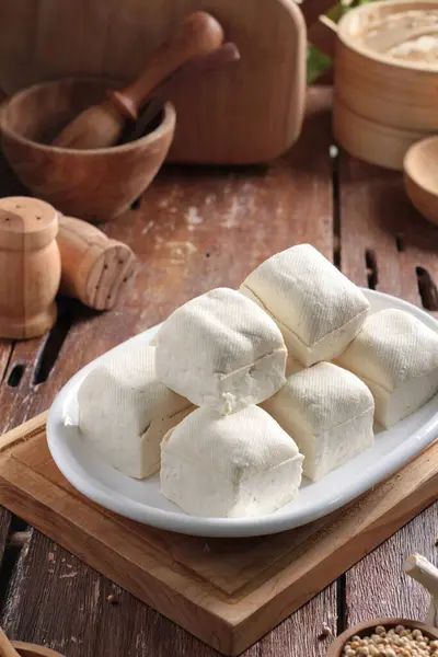 Morbido Gustoso Tofu Latte Sul Tavolo Della Cucina — Foto Stock