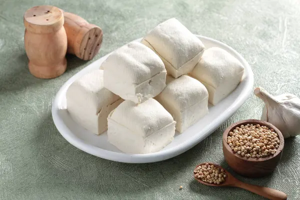Composição Com Tofu Branco Feijão Close — Fotografia de Stock