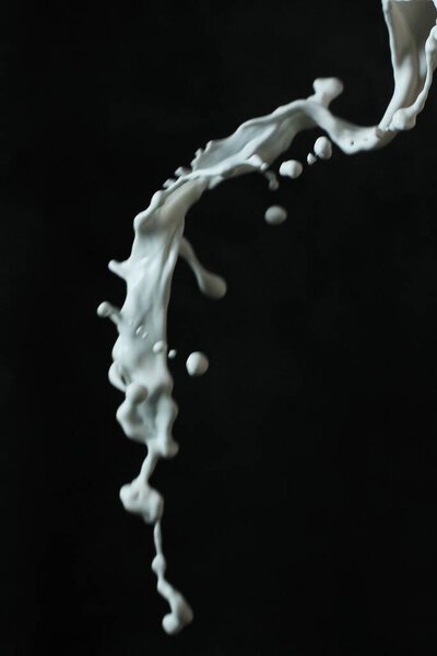 white splash of milk on black background