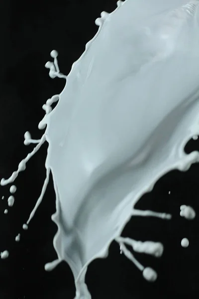 Spetter Van Melk Zwarte Achtergrond Close — Stockfoto