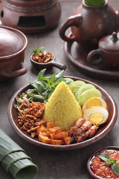 Comida Tradicional Indonesia Con Arroz Indonesio — Foto de Stock