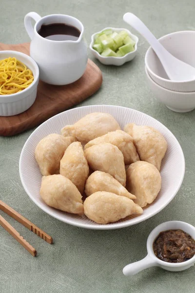 Korejské Tradiční Snack Knedlíky Ggttegi Gttei Sójové Knedlíky Sójová Omáčka — Stock fotografie