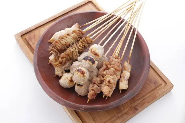 Sate Taichan Variation Chicken Satay Grilled Served Peanut Ketjap Seasoning — Stock Photo, Image