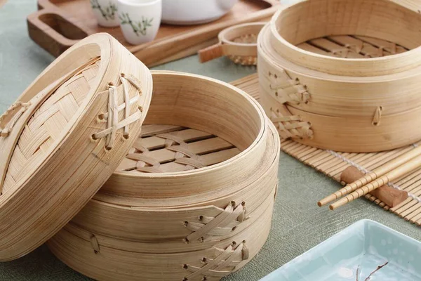 bamboo bowl with a cup of tea