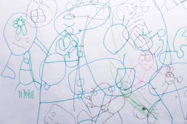 Bekasi, Endonezya, 14 Kasım 2023, Çocuk kitabı karalamaları şirin ve sanatsal obje şekilleriyle, çeşitli renklerle 