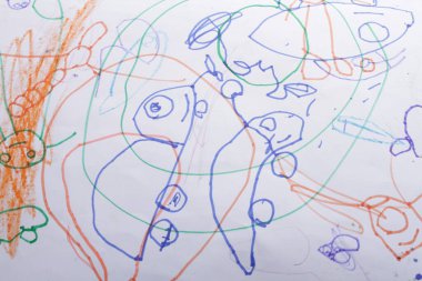 Bekasi, Endonezya, 14 Kasım 2023, Çocuk kitabı karalamaları şirin ve sanatsal obje şekilleriyle, çeşitli renklerle 