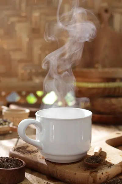 Šálek Kávy Čaj Pozadí Dřeva — Stock fotografie