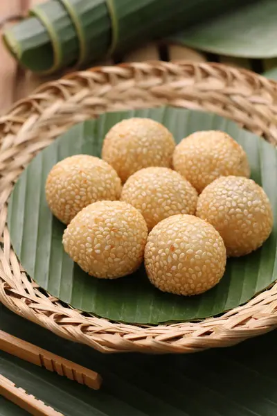 rice balls with banana and leaf