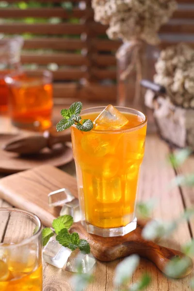 Glass Hot Tea Lemon Mint — Stock Photo, Image