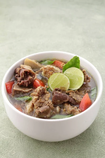 Indonesian Food Goat Soup Served Lime Juice Sliced Tomatoes Sliced — Stock Photo, Image