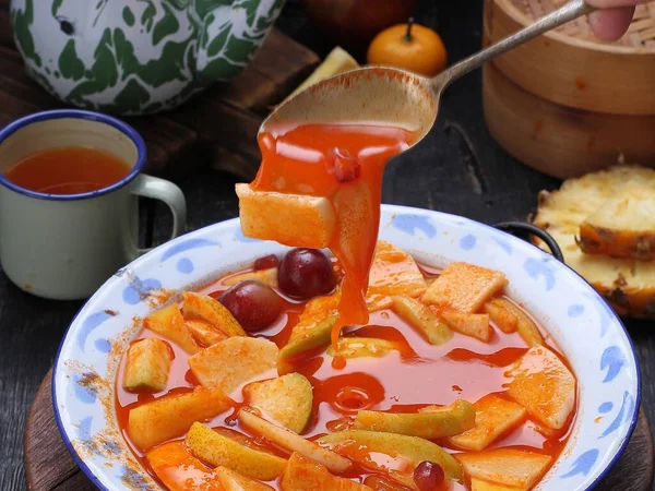 Indonesisches Essen Eingelegtes Frisches Obst Mit Sauce Aus Zitronensaft Chili — Stockfoto