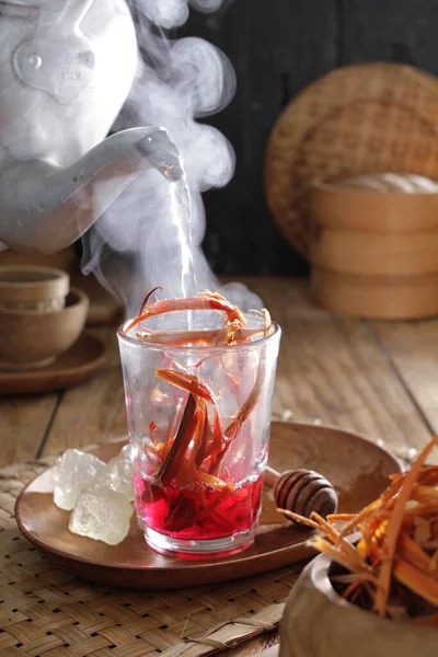 Glass Tea Spoon Tea Pot — Stock Photo, Image