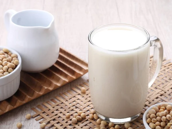 soybean milk on wood background