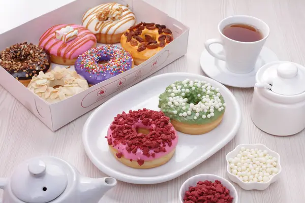 Donuts Coffee Table — Stock Photo, Image