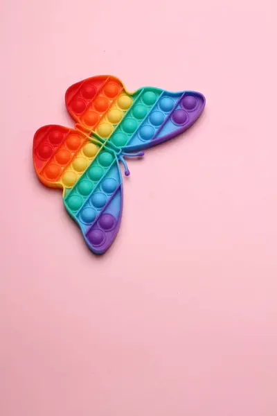 Rainbow Heart Shaped Toy Color Background Top View — Stock Photo, Image