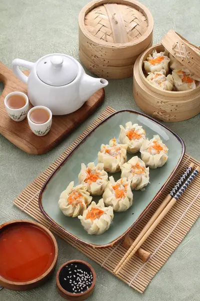Asian Food Dumplings Soy Milk — Stock Photo, Image