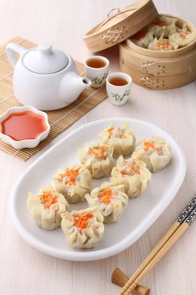 Čínské Jídlo Knedlíky Masem Zeleninou — Stock fotografie