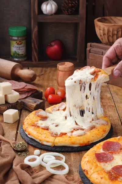 Pizza Cheese Mushrooms — Stock Photo, Image