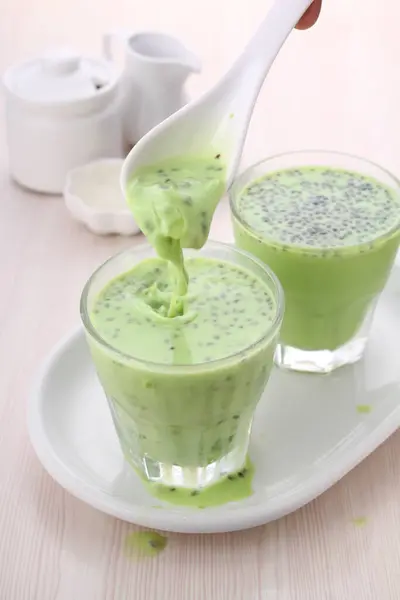 green tea with milk and ice cream