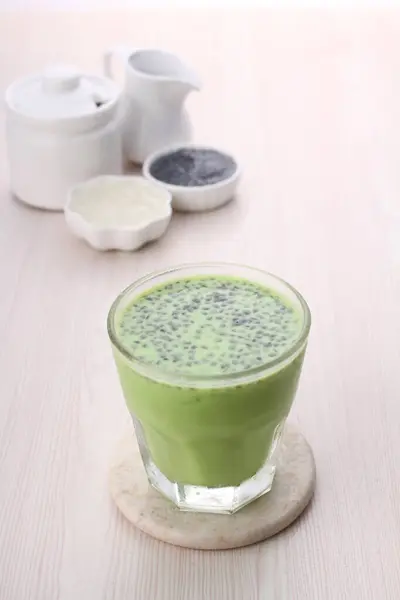 green tea latte with milk and tea matcha tea