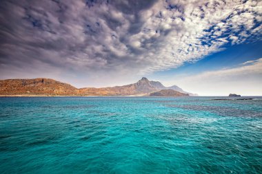 Gramvousa, çimento, Yunan adaları, Yunanistan 'dan manzara, turizm, geniş panorama arka planı 