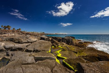 Lanzarote, volkanik ada, Atlantik okyanusu manzarası, İspanyol adaları, kanarya adaları manzarası, doğa arka planı.