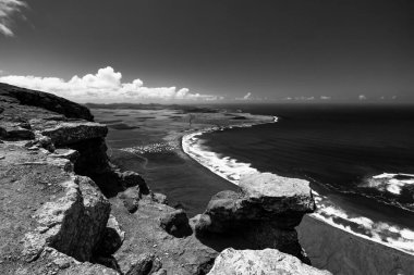 Lanzarote, volkanik ada, Atlantik okyanusu manzarası, İspanyol adaları, kanarya adaları manzarası, doğa arka planı.