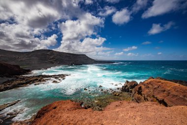 Lanzarote, volkanik ada, Atlantik okyanusu manzarası, İspanyol adaları, kanarya adaları manzarası, doğa arka planı.