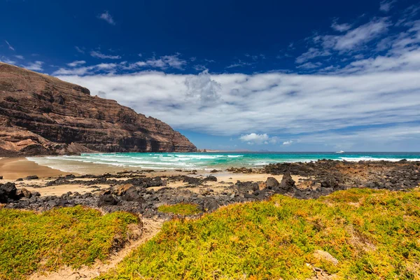 Picturesque Landscape View Lanzarote Volcanic Island Views Atlantic Ocean Spanish — Stock Photo, Image