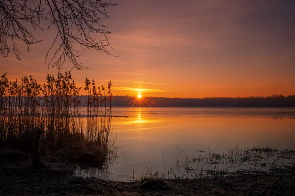 Dawn over a winter lake. Sunrise. Winter. Winter landscape. A frosty morning. Frozen lake. Winter St. Winter scenery by the lake. Pastel sky. Nature background.