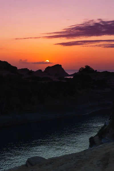 Сценічне Романтичне Захід Над Іонічним Морем Каналі Амур Грецькому Острові — стокове фото