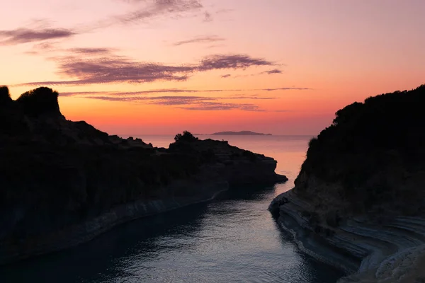 Сценічне Романтичне Захід Над Іонічним Морем Каналі Амур Грецькому Острові — стокове фото