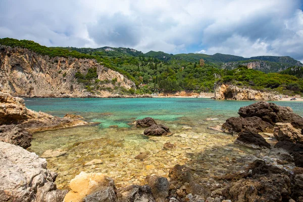 Plaża Paleokastritsa Piękna Plaża Tropikalna Korfu Grecja — Zdjęcie stockowe