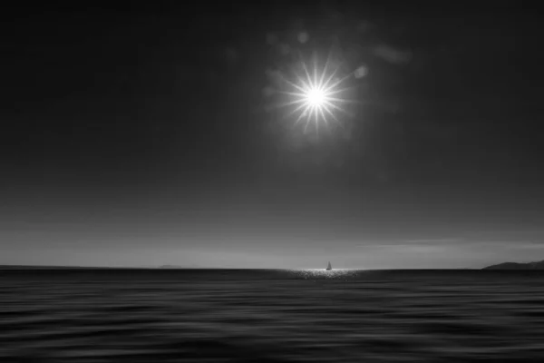 Silhouette Ship Sea Sunset — Stock Photo, Image