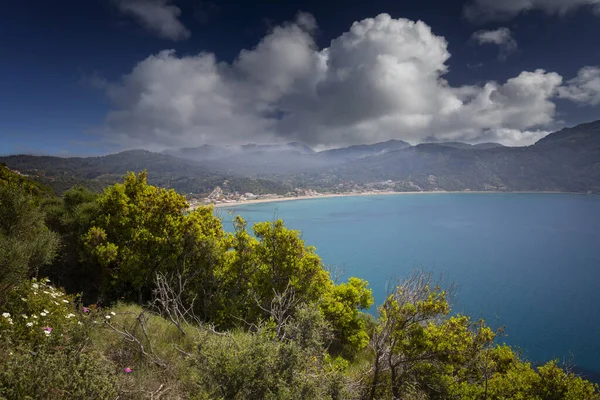 Krásné Letní Panoramatické Moře Porto Timoni Řeckém Ostrově Korfu — Stock fotografie