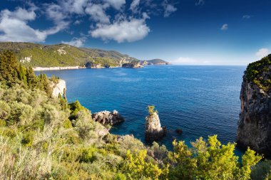 Yunan Korfu adasındaki deniz manzarası