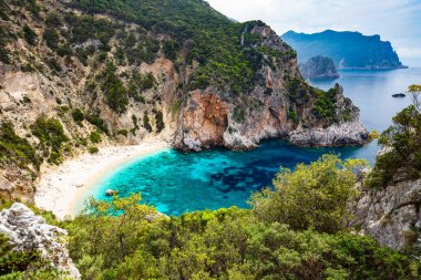 Yunan Korfu adasındaki deniz manzarası