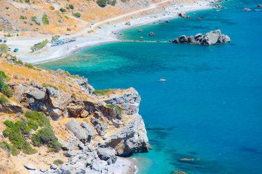 Yunanistan 'ın Girit Adası' nda nehir ve egzotik palmiye ormanları olan Preveli 'nin güzel kumlu sahillerinde tatil ve dinlenme