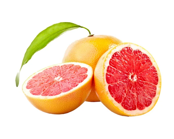 Orange Mit Halbiertem Schnitt Und Grünen Blättern Auf Weißem Hintergrund — Stockfoto