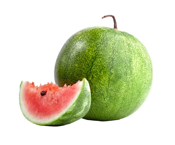 Sappige Watermeloen Met Gesneden Geïsoleerd Witte Achtergrond — Stockfoto