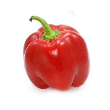 Beyaz arka planda kırmızı, tatlı dolmalık biberler.